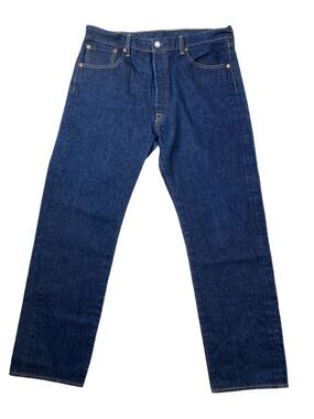 Levis 501 Original Fit Straight Leg Jeans Dark Wash Blue Mens 36x32 Button Fly